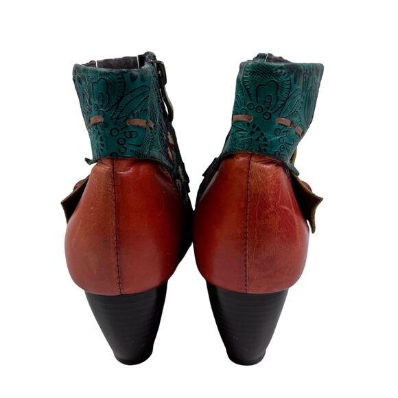 Socofy Retro Boho Multicolor Leather Stretch Fabric Booties Women's 38/7-7.5 - Picture 5 of 11